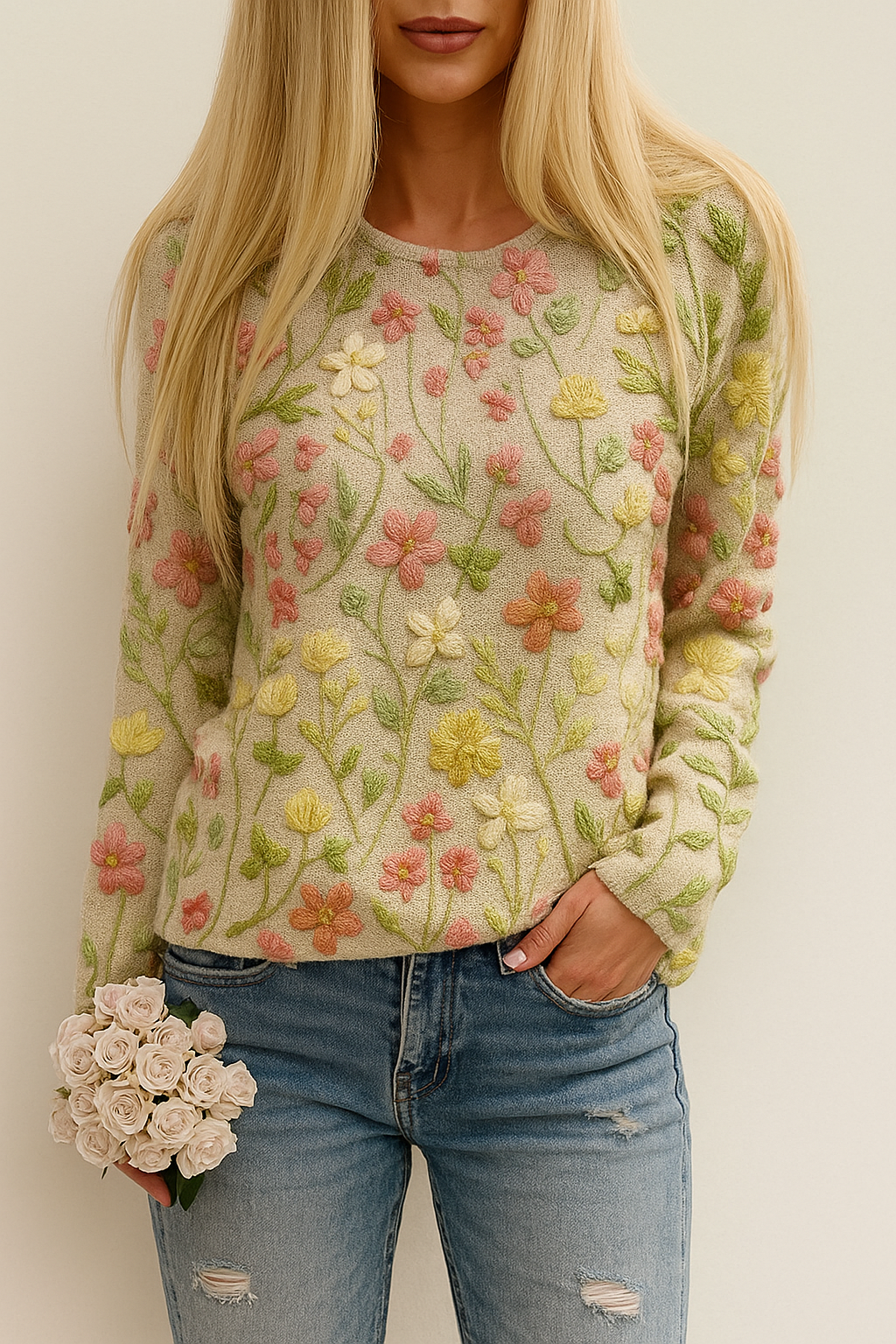 Sweter damski z kwiatowym wzorem | Nowoczesny