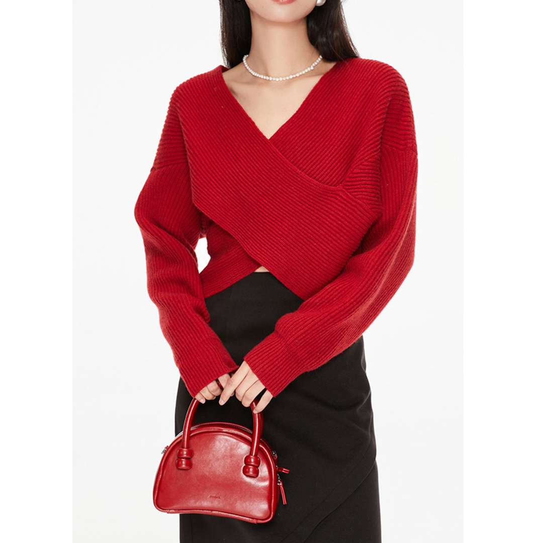 Sweter damski z dekoltem w serek | Oversize